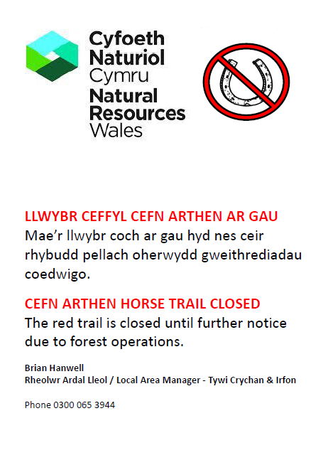 Cefn Arthen Horse Trail Closed notice